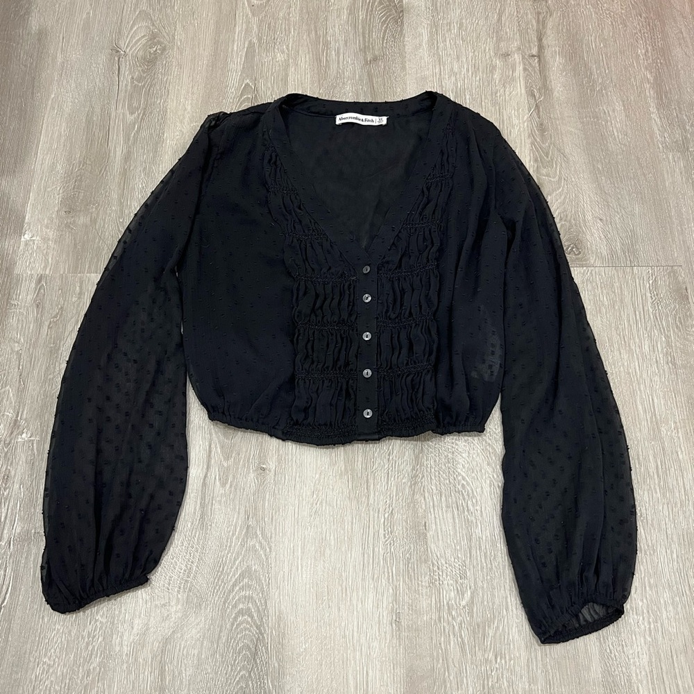 Abercrombie & Fitch Buttoned Sheer Black Blouse XS